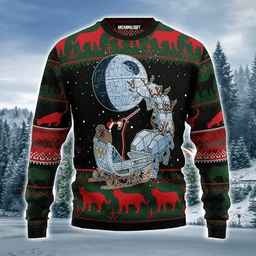Black Cat Sleigh to Death Star Ugly Christmas Sweater - Skullridding