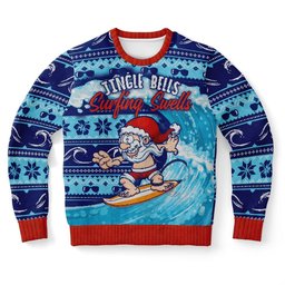 Jingle Bells Surfing Swells Santa Surf Ugly Christmas Sweater - Skullridding