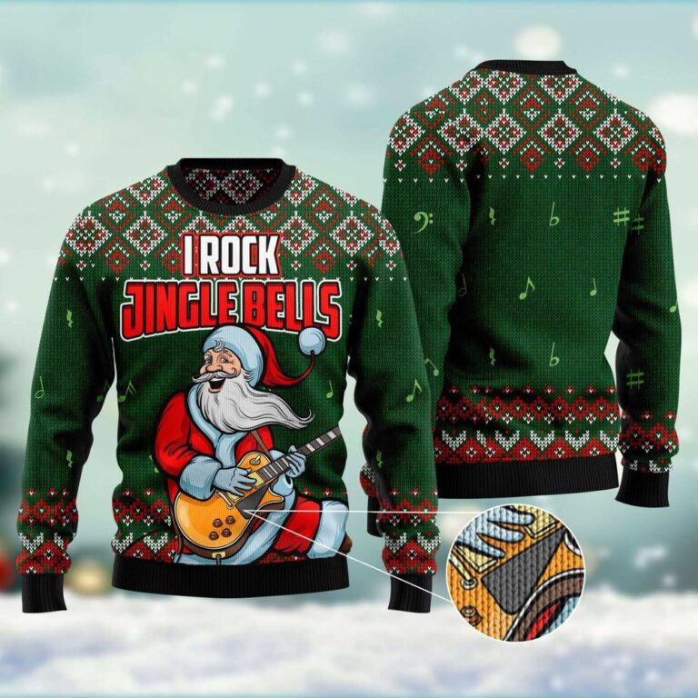 Santa Claus I Rock Jingle Bells Ugly Christmas Sweater - Skullridding