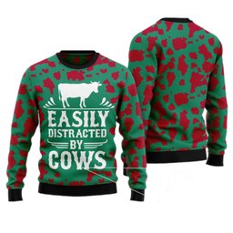 Easily Distracted By Cows Ugly Christmas Sweater - Skullridding