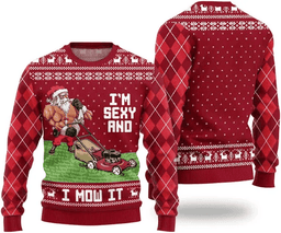 Funny Swole Santa Claus Sexy and Mow It Ugly Christmas Sweater - Skullridding