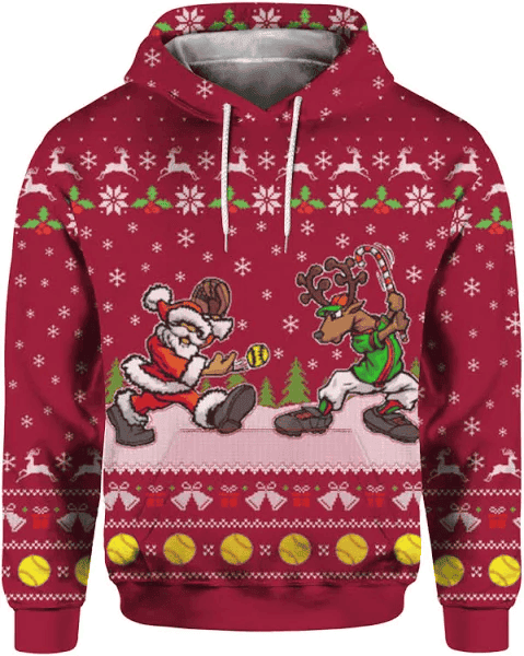 Santa Playing Softball Ugly Christmas Sweater - Skullridding