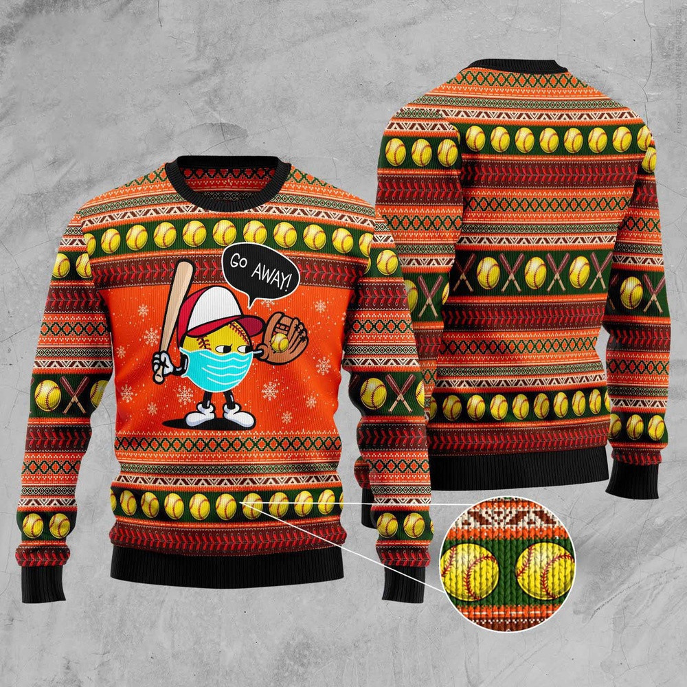 Go Away Softball Ugly Christmas Sweater - Skullridding