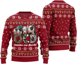 Funny Cow OCD Obsessive Cow Disorder Ugly Christmas Sweater Red - Skullridding