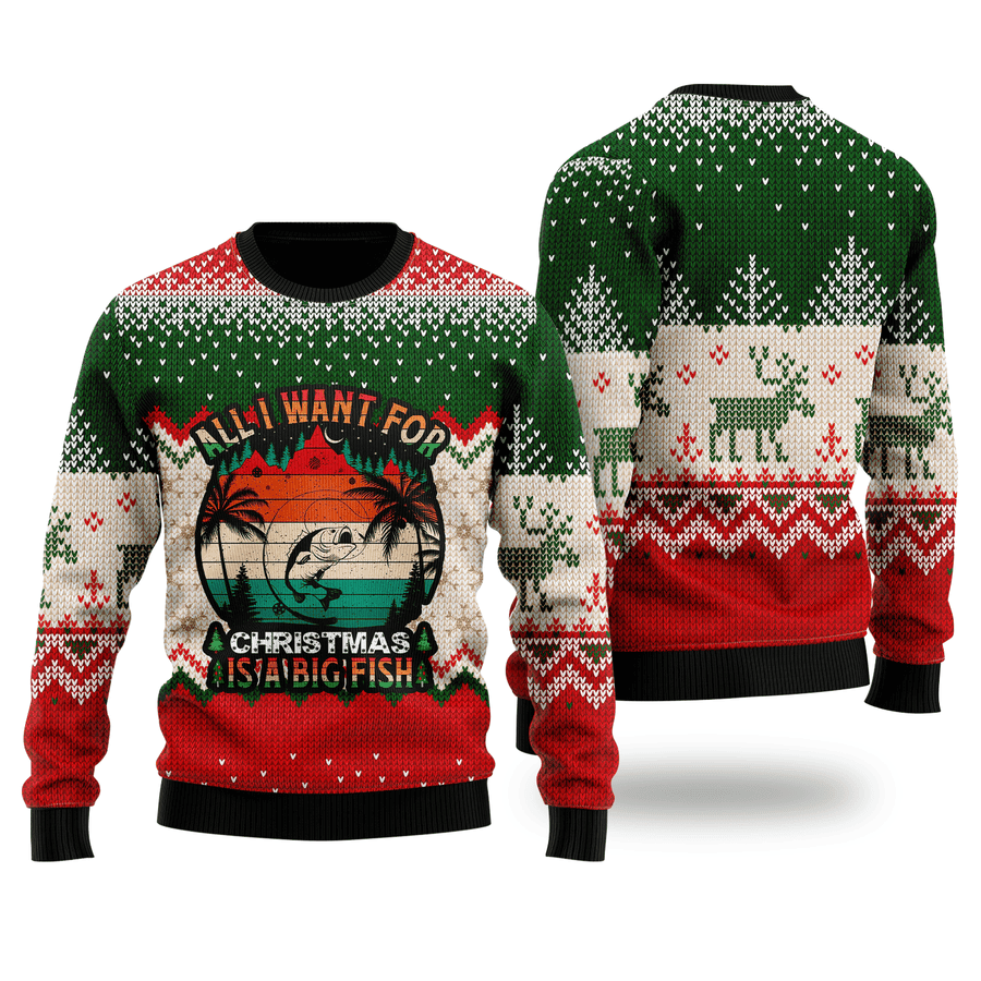 All I Want For Christmas Is Fishing Ugly Christmas Sweater - Skullridding
