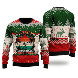 All I Want For Christmas Is Fishing Ugly Christmas Sweater - Skullridding