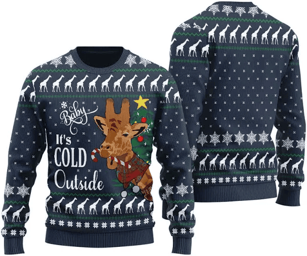 Baby Its Cold Outside Giraffe Ugly Christmas Sweater - Skullridding