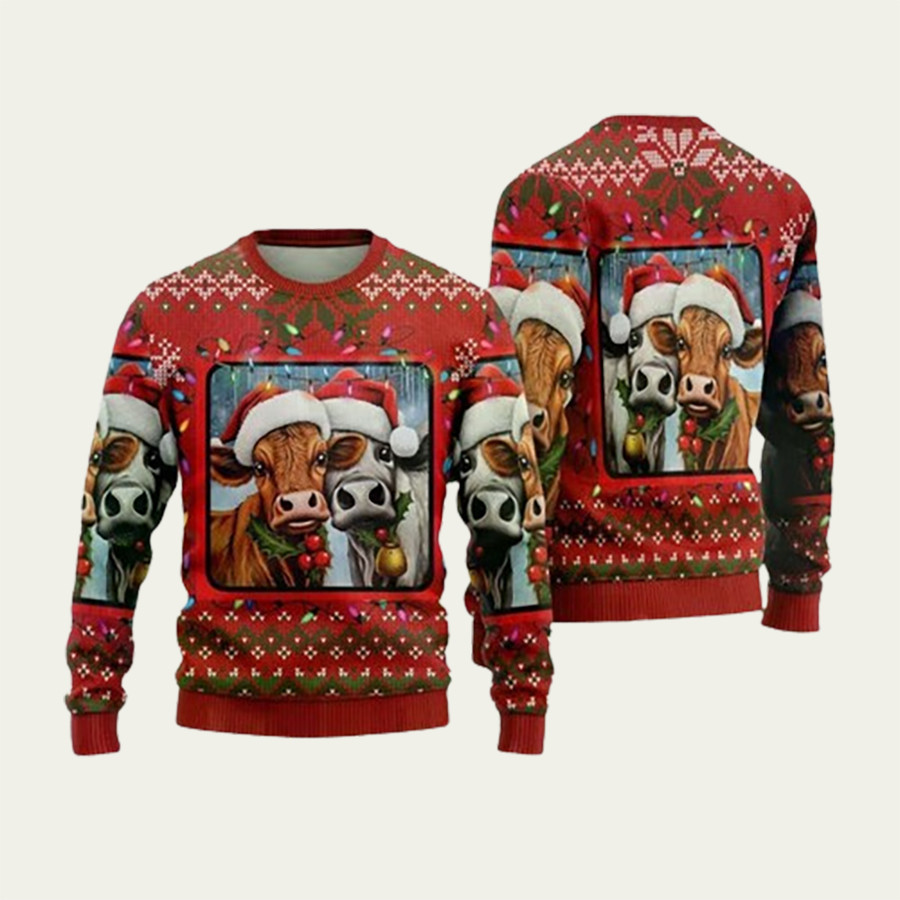 Cows Ho Ho Ho Ugly Christmas Sweater - Skullridding