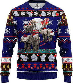 Blue Amazing Elephant Noel Ugly Christmas Sweater - Skullridding