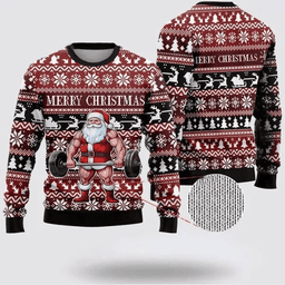 Santa Weightlifting Ugly Christmas Sweater - Skullridding