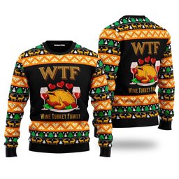 Wine Turkey Family Happy Thanksgiving Ugly Sweater - Skullridding