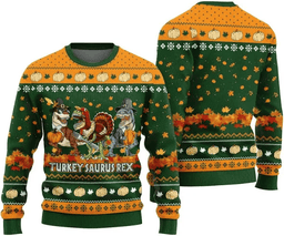 Hilarious Turkey Saurus Rex Ugly Sweater - Skullridding