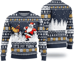 Funny It's My Turn Santa Turkey Ugly Thanksgiving Ugly Sweater - Skullridding