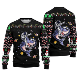 Funny Astronauts Ride A Shark In Space With The Planet Ugly Sweater - Skullridding