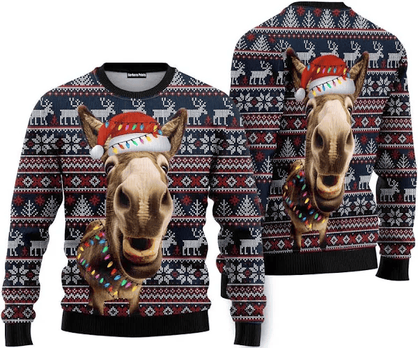 Donkey Funny Colorful Light Funny Ugly Christmas Sweater - Skullridding