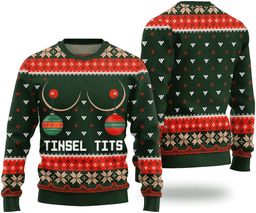 Naughty Tinsel Tits Ugly Christmas Sweater Green - Skullridding