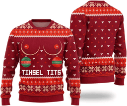 Naughty Tinsel Tits Ugly Christmas Sweater Red - Skullridding