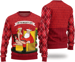 On The Naughty List Santa With Sexy Girl Ugly Christmas Sweater - Skullridding