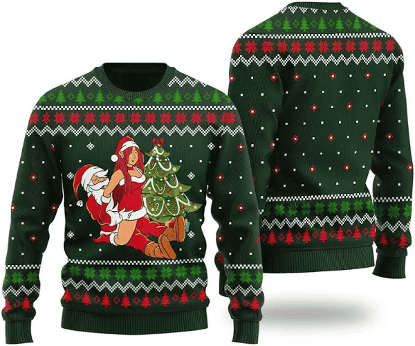 Party By The Tree Sexy Santa Couple Ugly Christmas Sweater - Skullridding