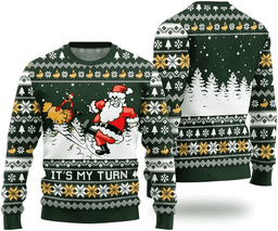 Funny It's My Turn Santa Turkey Ugly Thanksgiving Sweater - Skullridding