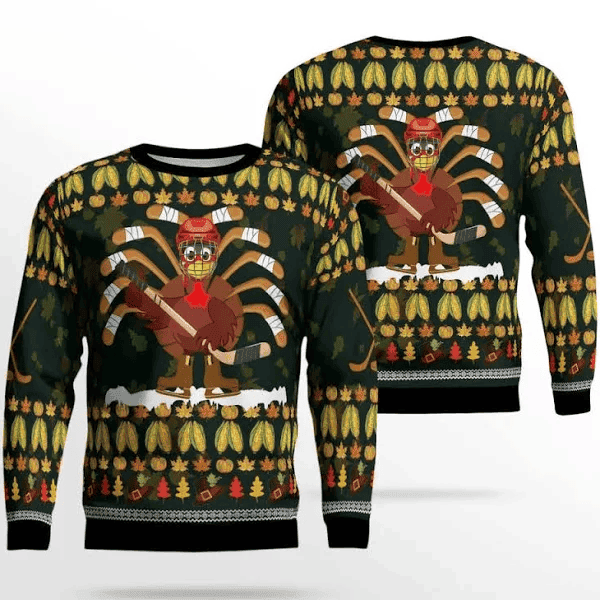 Thanksgiving Turkey Hockey Sweater Green - Skullridding