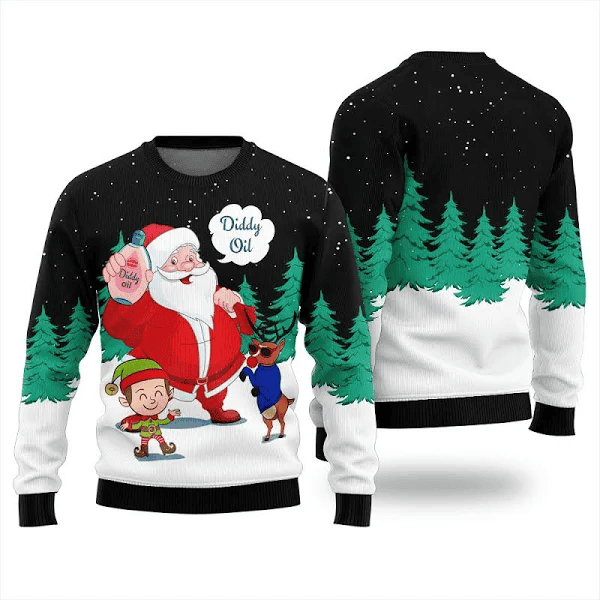 Funny Diddy Oil Santa Ugly Christmas Sweater - Skullridding