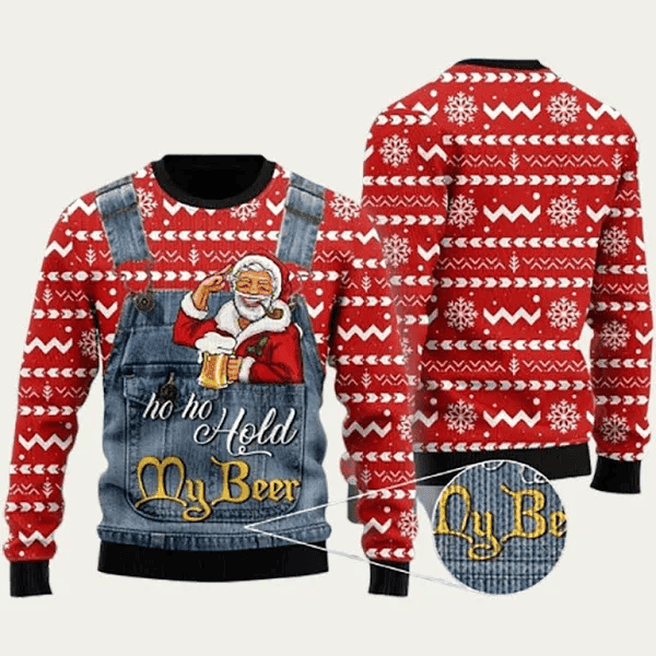 Santa Ho Ho Hold My Beer Ugly Christmas Sweater - Skullridding