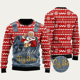Santa Ho Ho Hold My Beer Ugly Christmas Sweater - Skullridding