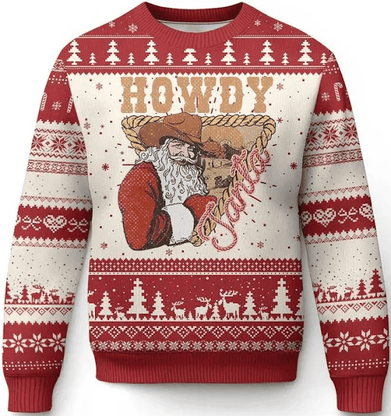 Cowboy Howdy Santa Ugly Christmas Sweater - Skullridding