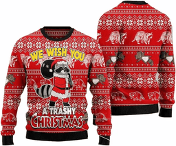 Raccoon We Wish You A Trashy Christmas Ugly Christmas Sweater - Skullridding