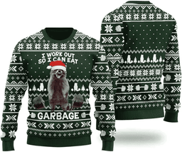 Racoon I Work Out So I Can Eat Garbage Merry Liftmas Ugly Christmas Sweater - Skullridding