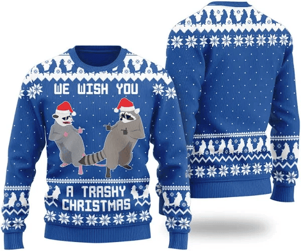 Racoon Opossum We Wish You A Trashy Christmas Ugly Sweater - Skullridding