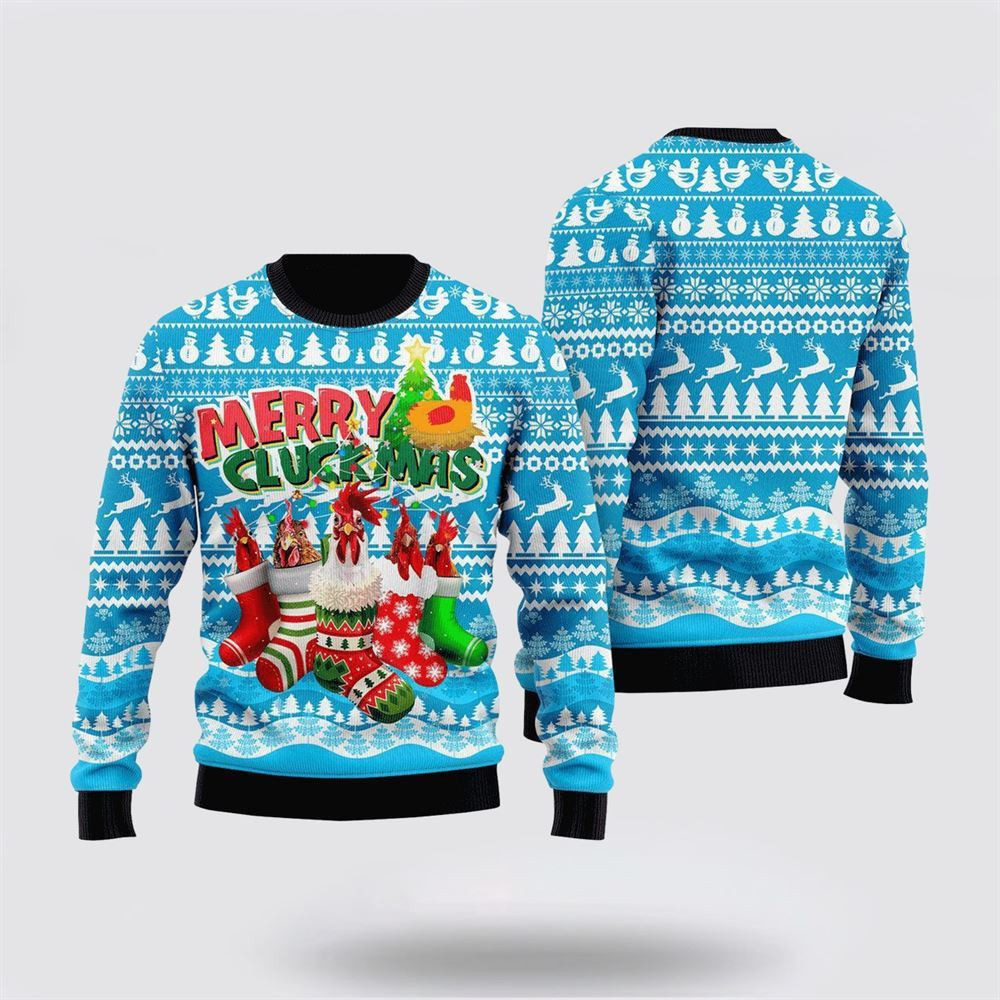 Chicken Merry Cluckmas Ugly Christmas Sweater - Skullridding