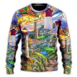 Lighthouse Christmas Santa Home The Light Is Christmas Ugly Sweater - Skullridding