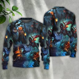 Halloween Skull Pumpkin Scary Sky Night Christmas Ugly Sweater - Skullridding