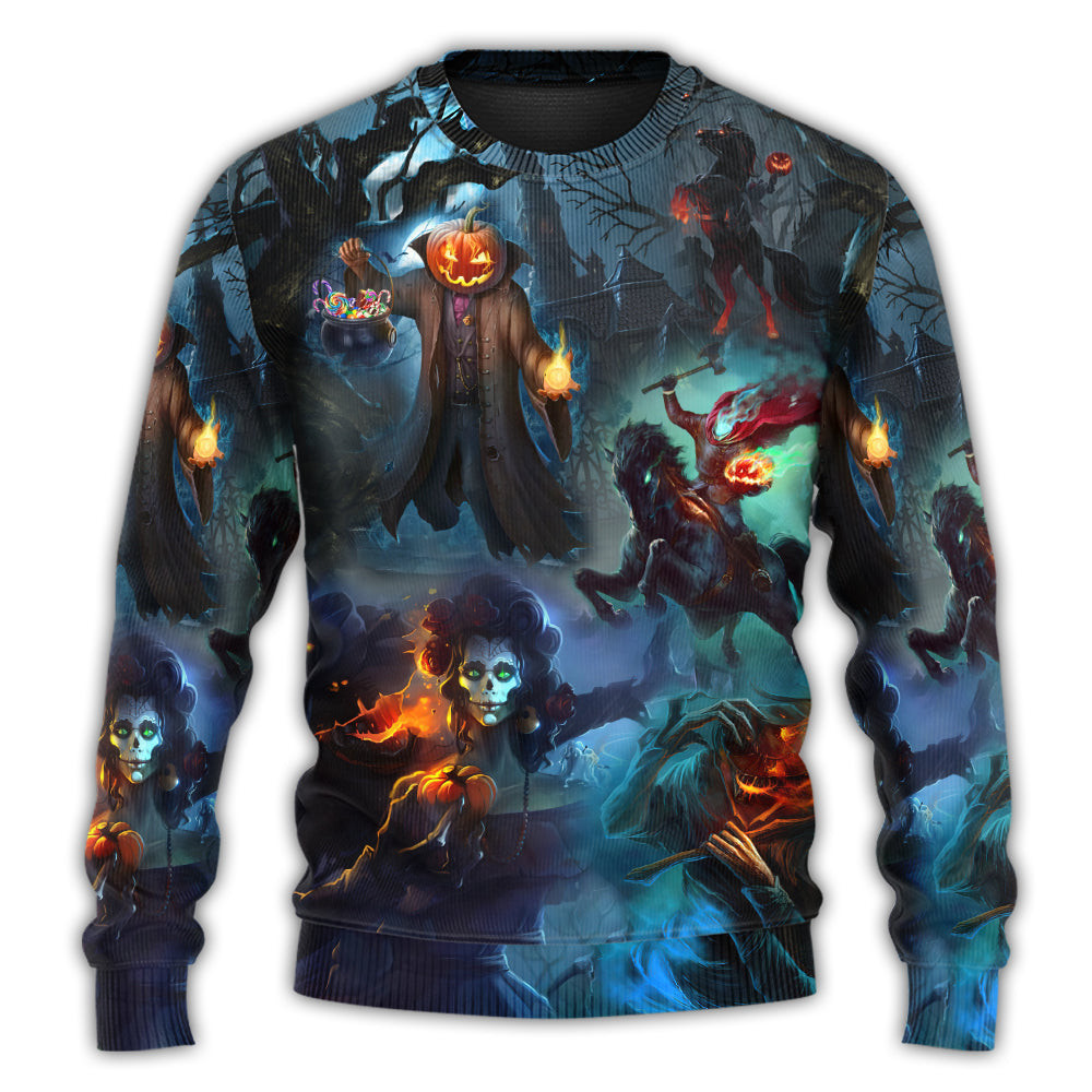 Halloween Skull Pumpkin Scary Sky Night Christmas Ugly Sweater - Skullridding