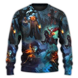 Halloween Skull Pumpkin Scary Sky Night Christmas Ugly Sweater - Skullridding