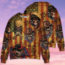 Skull Cowboy America Retro Christmas Ugly Sweater - Skullridding