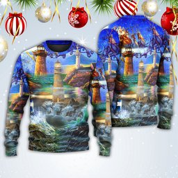 Lighthouse Christmas Santa Shine Like A Lighthouse Ugly Christmas Sweater - Skullridding