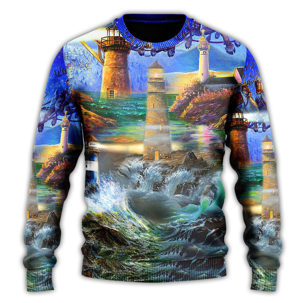 Lighthouse Christmas Santa Shine Like A Lighthouse Ugly Christmas Sweater - Skullridding