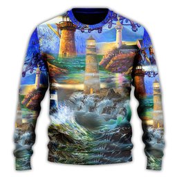 Lighthouse Christmas Santa Shine Like A Lighthouse Ugly Christmas Sweater - Skullridding