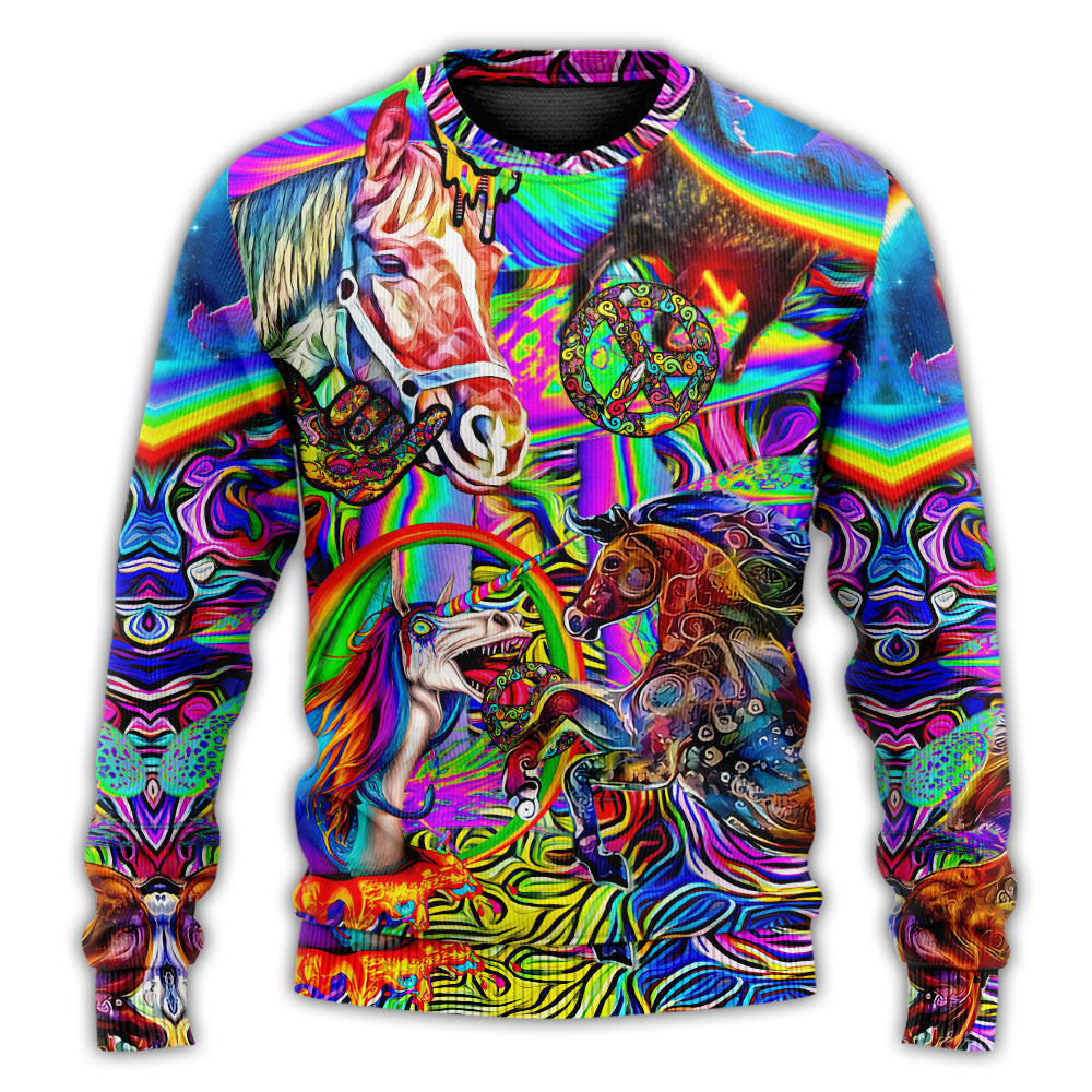 Hippie Horse Run For You Ugly Christmas Sweaters - Skullridding