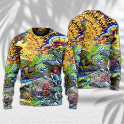 Hippie Turtle Colorful Art Peace Ugly Christmas Sweaters - Skullridding