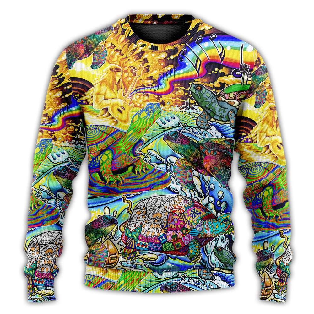Hippie Turtle Colorful Art Peace Ugly Christmas Sweaters - Skullridding