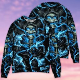 Skull Black Ground Thunder Ugly Christmas Sweaters - Skullridding