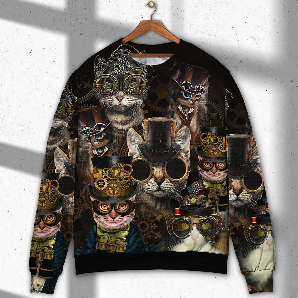 Cat Steampunk Art Machines Lover Ugly Christmas Sweaters - Skullridding