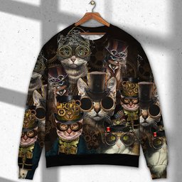 Cat Steampunk Art Machines Lover Ugly Christmas Sweaters - Skullridding