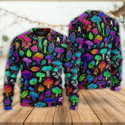 Mushroom Neon Colorful Bright With Leaf Ugly Christmas Sweaters - Skullridding
