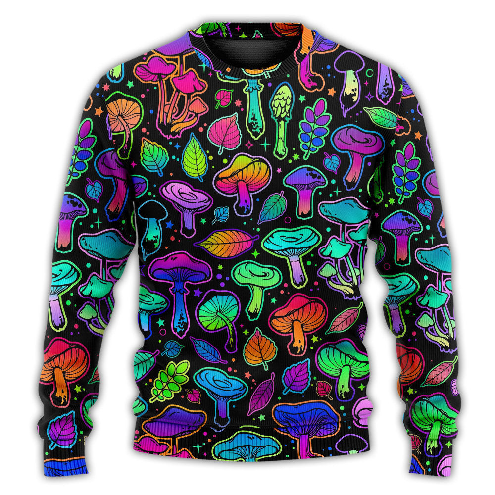 Mushroom Neon Colorful Bright With Leaf Ugly Christmas Sweaters - Skullridding