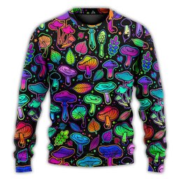 Mushroom Neon Colorful Bright With Leaf Ugly Christmas Sweaters - Skullridding